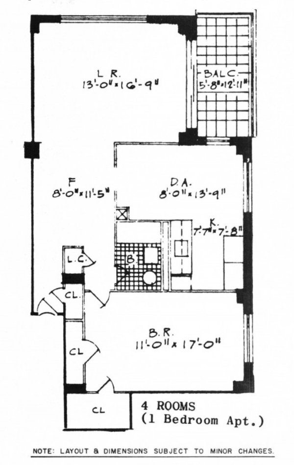 Layout of I Bedroom, 4 room Apartment